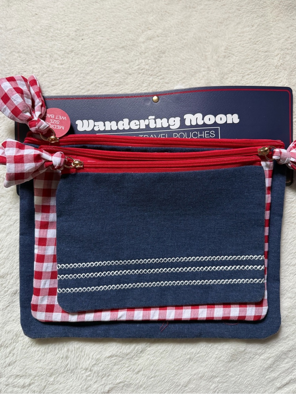 Navy & Red Check Travel Pouch Set